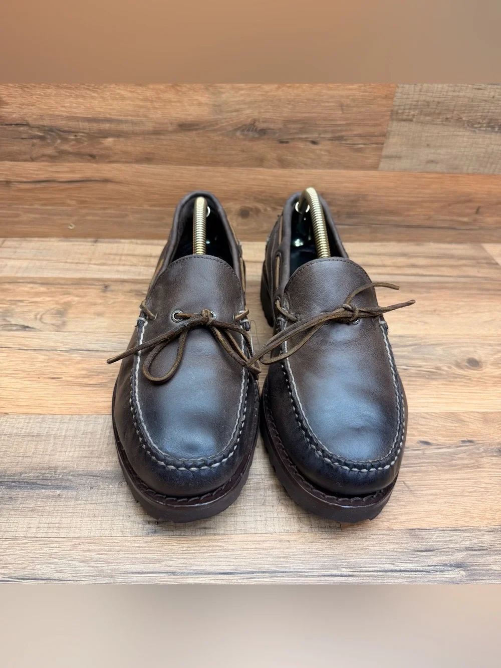 LL Bean size Men SZ 9EE Allagash Handsewn Mocs One-Eye Brown Leather Boat Shoes